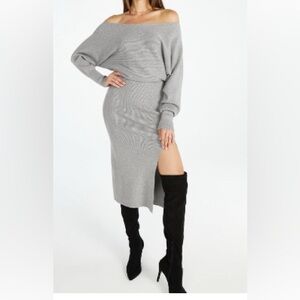 JustFab Gray Off-Shoulder Dress